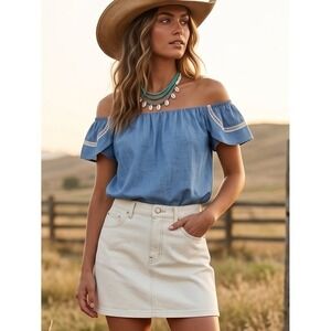 LOVERS + FRIENDS Life's A Beach Top Boho Coastal Off Shoulder Blouse XL $138